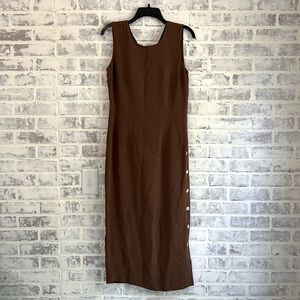 Vintage PATRICK 100% Silk Maxi Dress Brown Button Up Slit Women’s Size 10